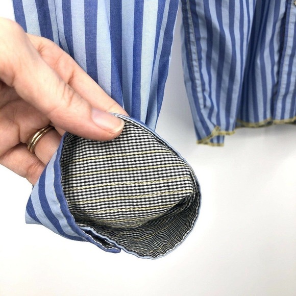 Arnold Zimberg Hollywood Men's Button Up Shirt Blue Striped Size M Flip Cuff - Picture 7 of 12